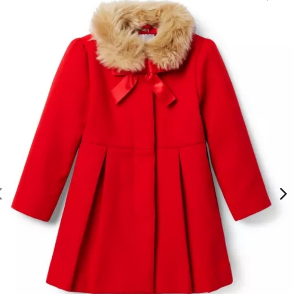 Janie And Jack Red Fur Collar Dressy Coat Girls Sz 7/8